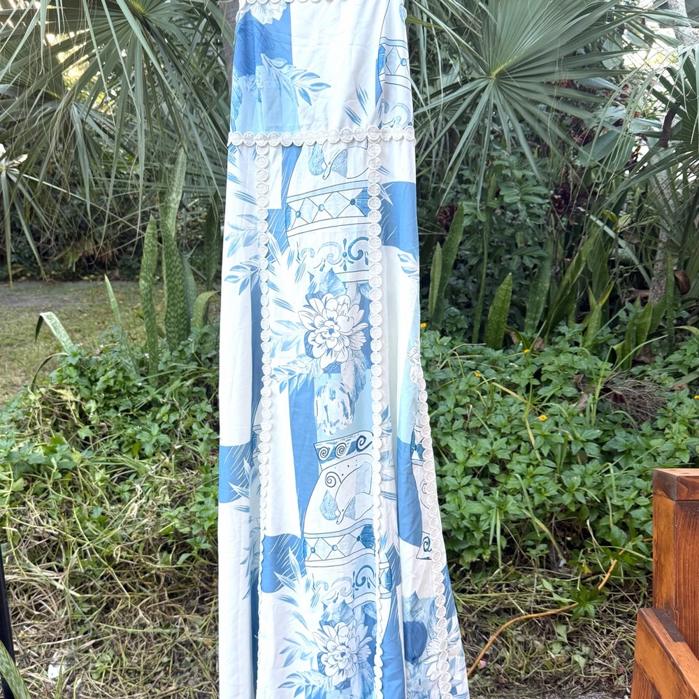 Blue and White Floral Maxi Dress